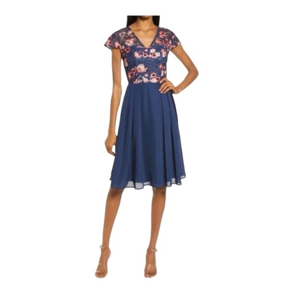 slim fit dress slacks Chi Chi London Women's Sleeveless Floral Fit & Flare Midi Dress in Navy